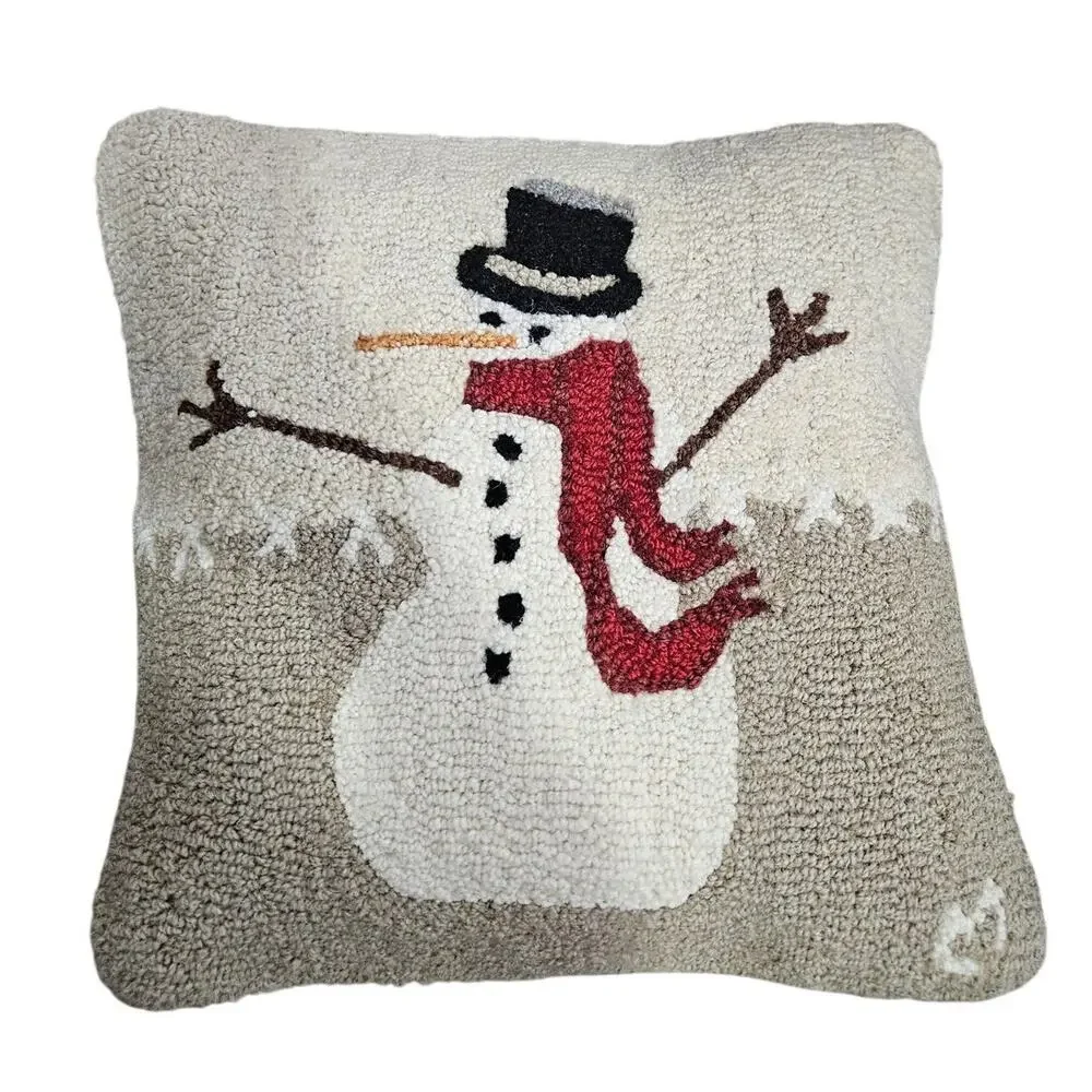NEW Chandler 4 Corners Vermont Snowman Wool Hooked Throw Pillow Rustic Christmas